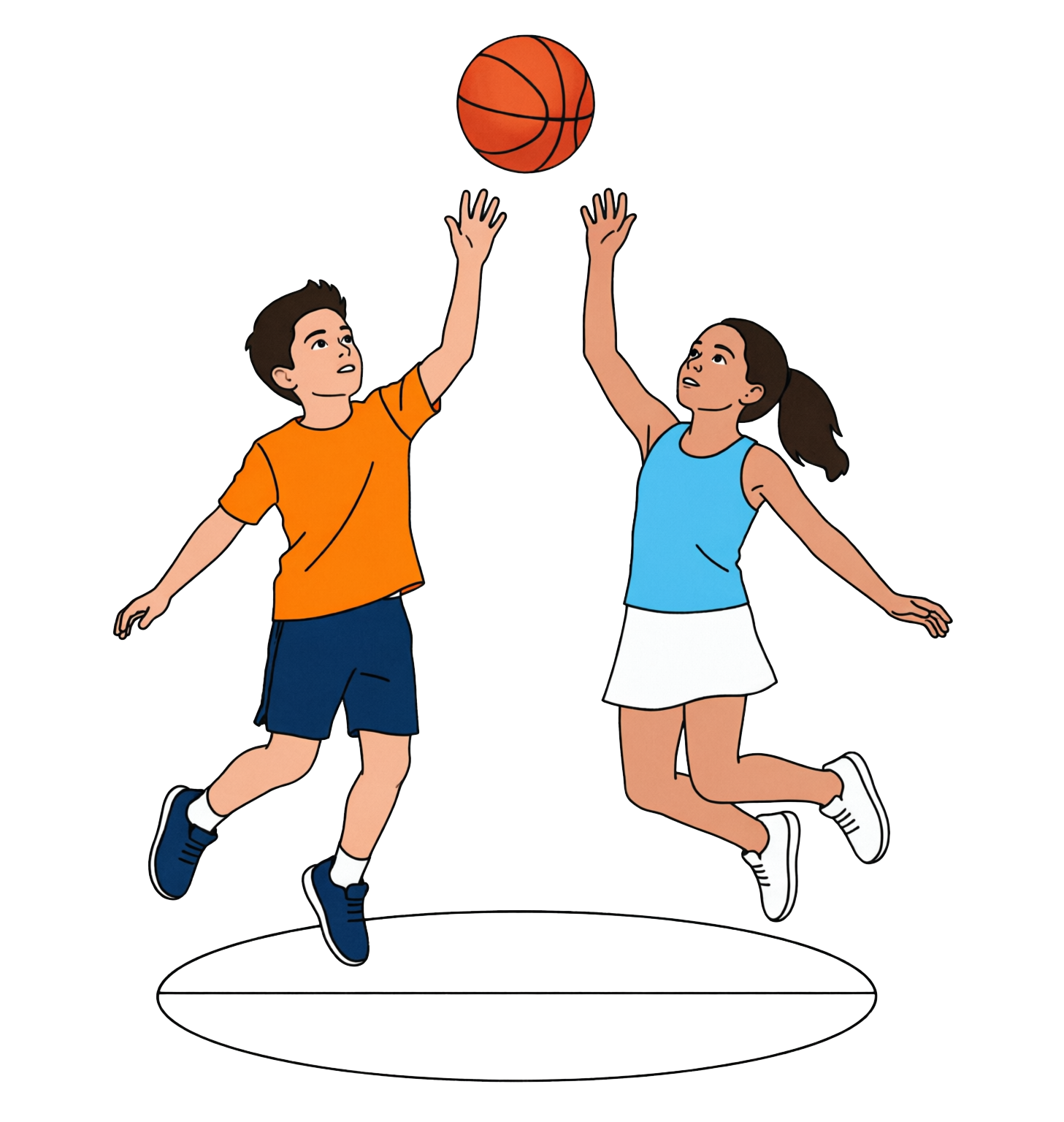 Мальчик и девочка в прыжке за мячом